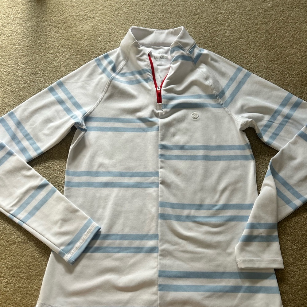 G/FORE White Top with Blue Stripes and Red Accent Pullover - Picture 4 of 7